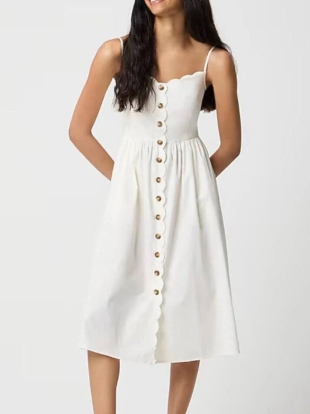 NWT J.Crew White Scallop Trim Midi Dress 4